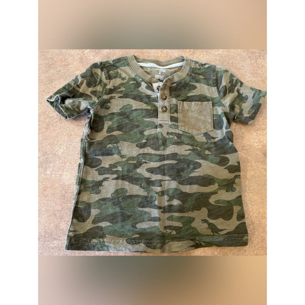 Carters Kids Camo Henley Pocket Short Sleeve Tee Green Brown Boys 5T